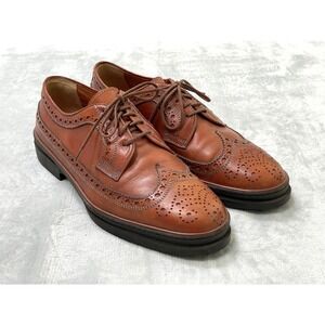 Pollini Linea Torpedo Men's 10 Cognac Leather Wingtip Brogue Oxfords Italy